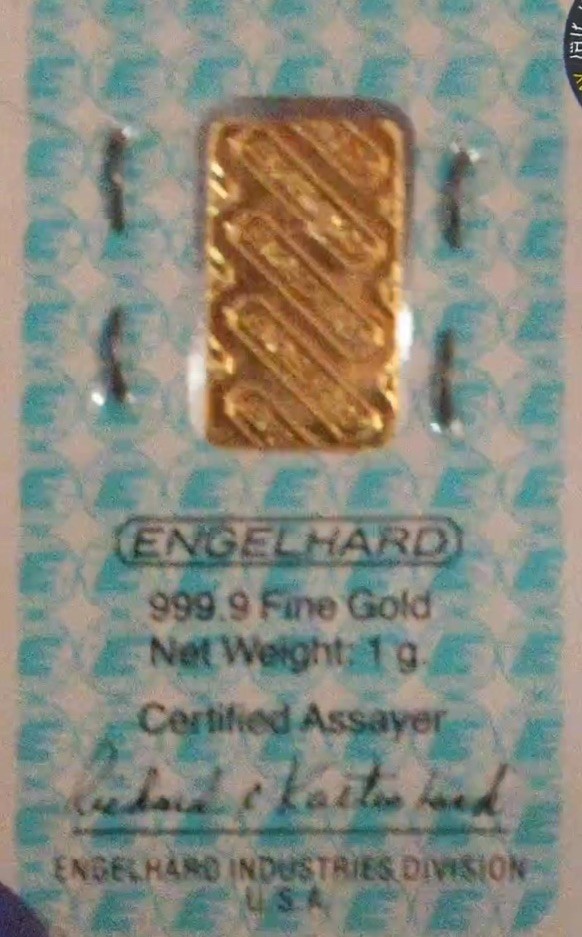 1 gram Gold Bar – Engelhard (In Assay)- Vintage ASSAY- “D” Series -Virgin Sealed