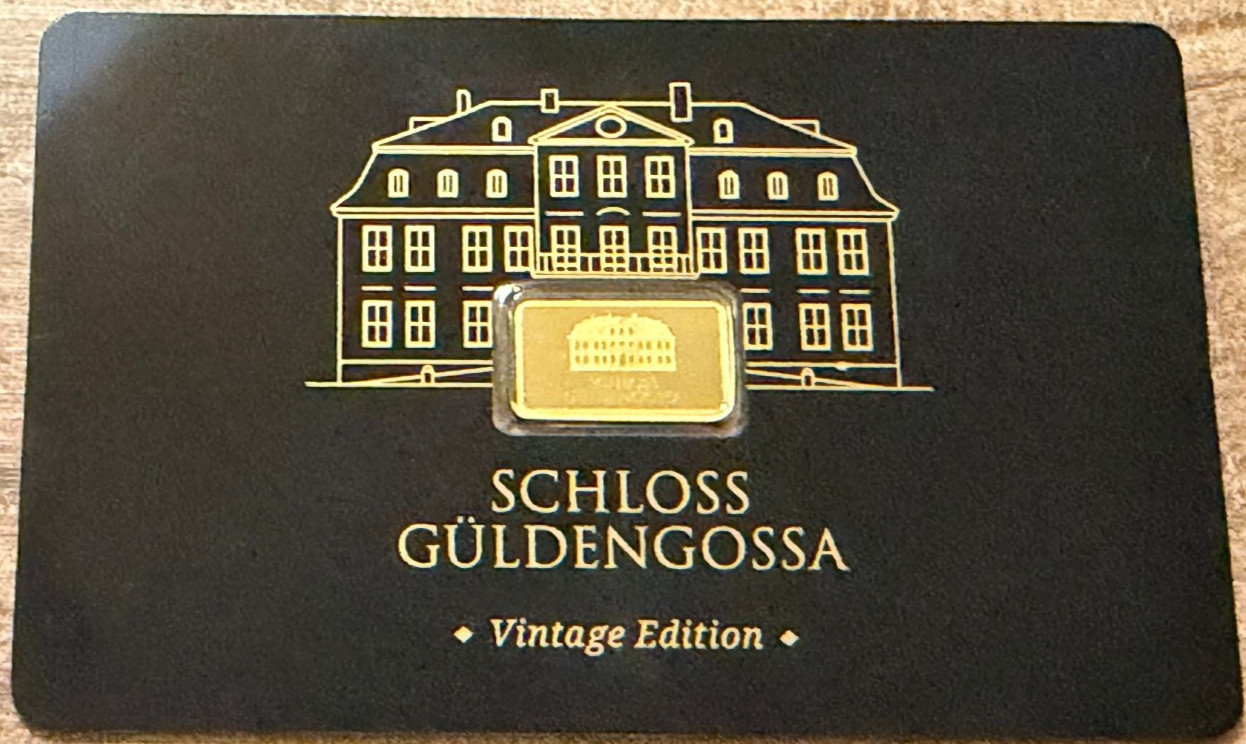 NICE Geiger Gold Bar .5 Gram Schloss Guldengossa Vintage Edition Card .999 Fine