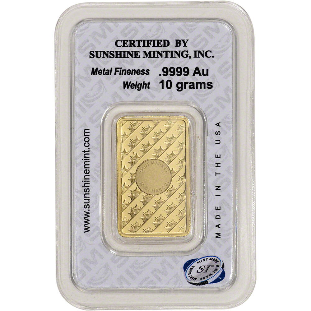 10 gram SMI Gold Bar – Sunshine Minting – .9999 Fine in Sealed Assay