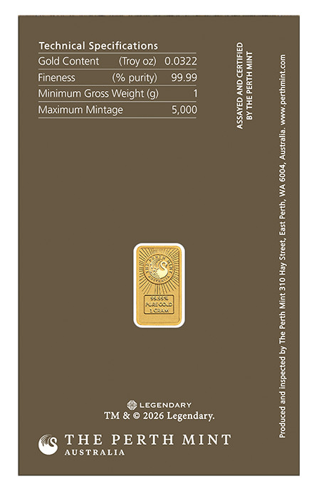 2026 The Perth Mint DUNE Movie 1g .9999 Fine Gold Bar in Card