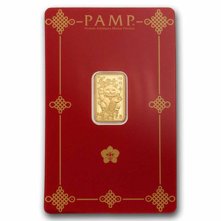 2.5 gram Gold Bar – PAMP Suisse Lucky Cat (In Assay w/ Sleeve)