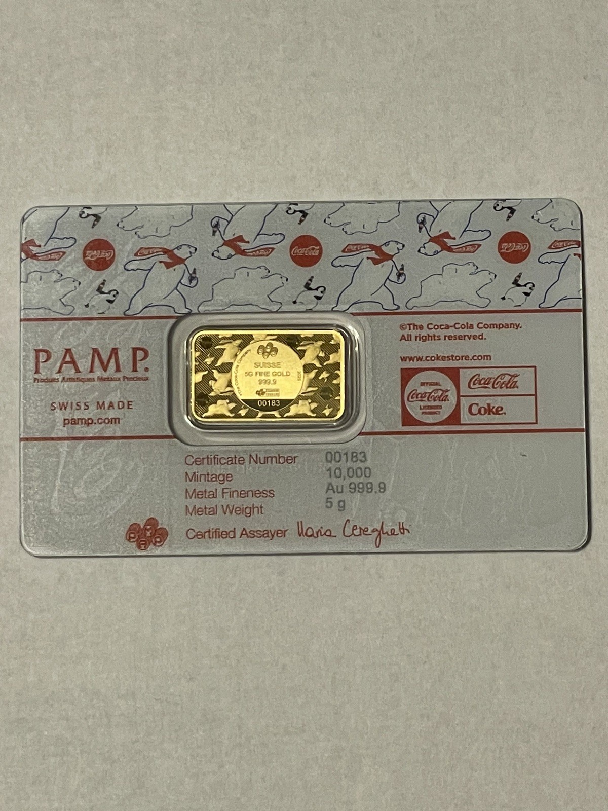 2025 Gold 5 Gram Coca-Cola Gold Bar in Assay Made by Pamp