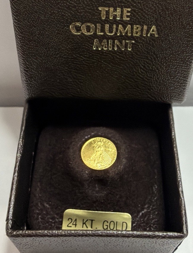 THE COLUMBIA MINT 24k YELLOW GOLD SAINT GAUDENS LIBERTY $20 MINIATURE COIN BOX