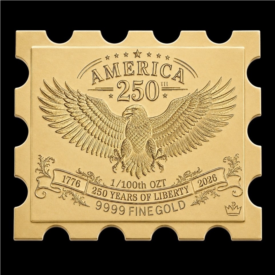 1/100 oz .9999 Fine Gold Bar America’s 250th Anniversary Gold Stamp -Limited-