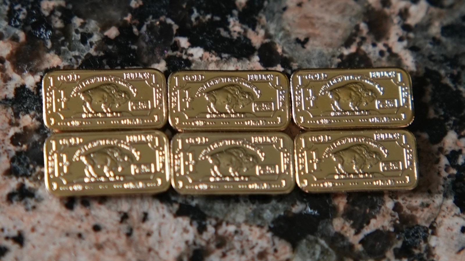 (6) 1 Gram – Gold Buffalo Bullion Bar .999 Fine 24k GOLD BARS