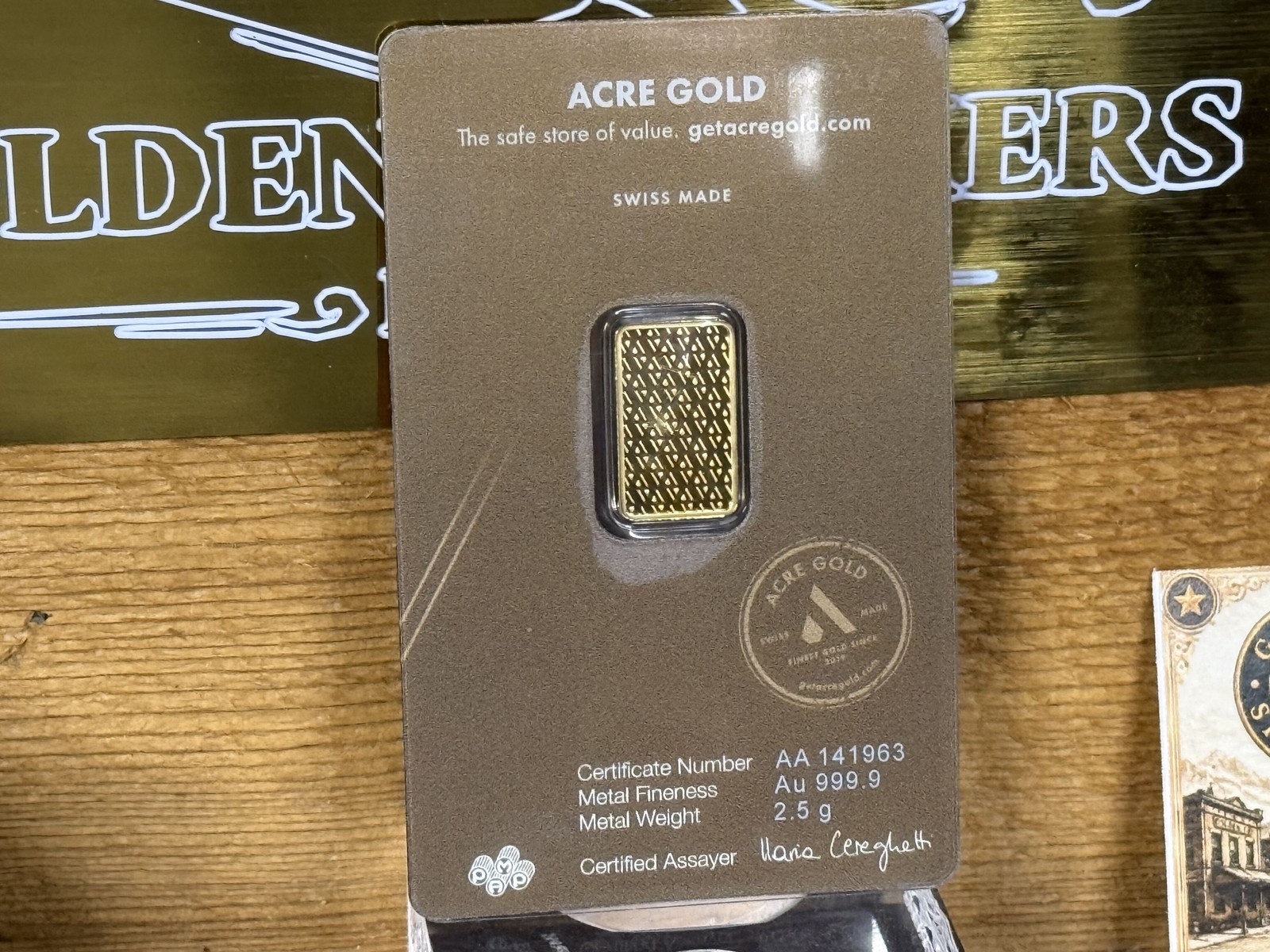 2.5 Gram Acre Alpine Collection Gold Bar .9999 Fine Gold Sealed Assay Card