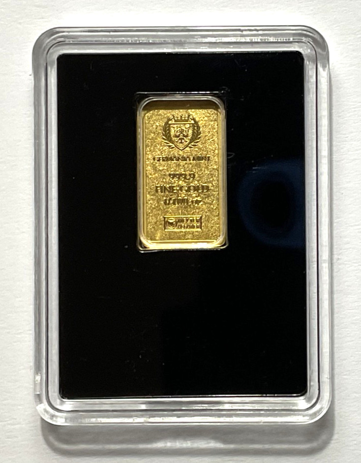 Germania Mint 1/100 oz Gold Bar in Plastic Capsule