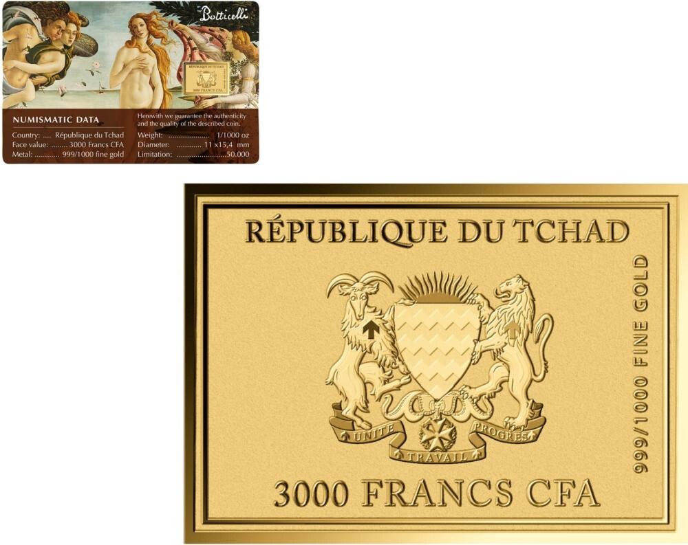 BIRTH OF VENUS Botticelli 1/1000 Oz .999 Gold in Coin card 2023
