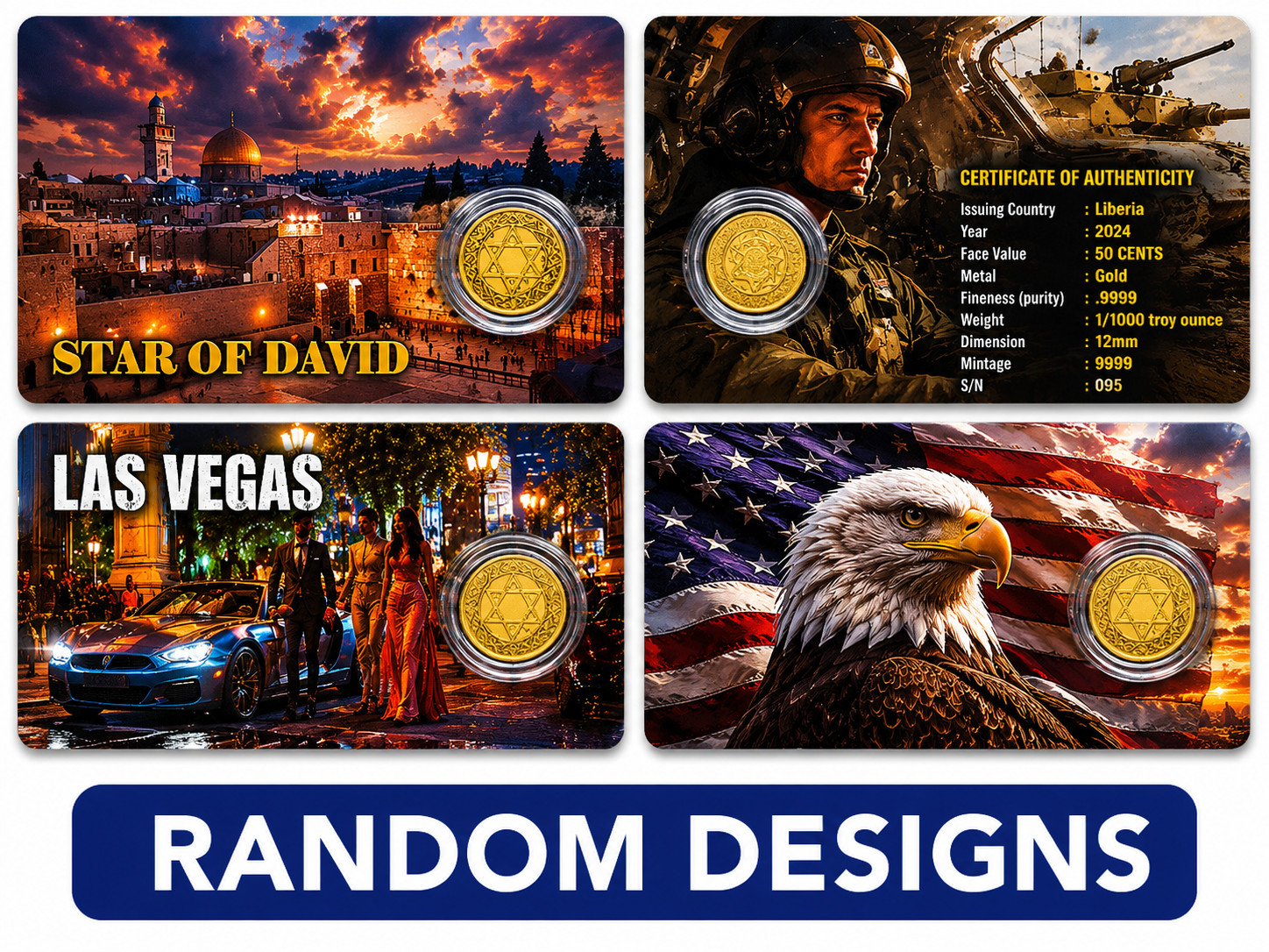1/1000th Oz .999 Pure Gold Round In Assay Card (Random Designs)