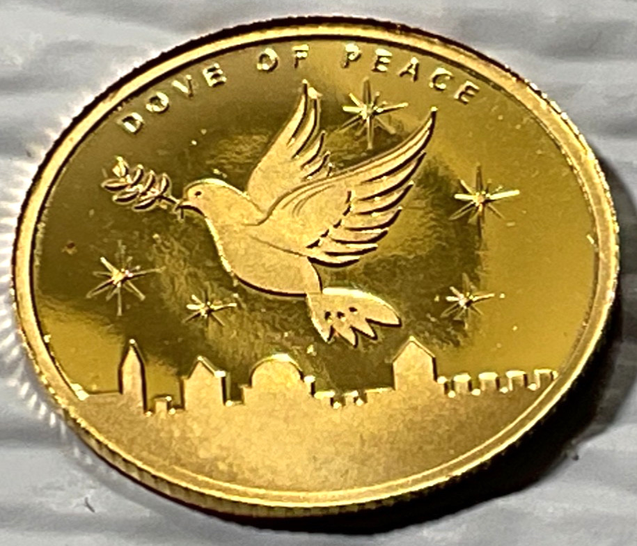 2022 Holy Land Mint Dove of Peace 1/25 oz Gold Round In Mint Capsule