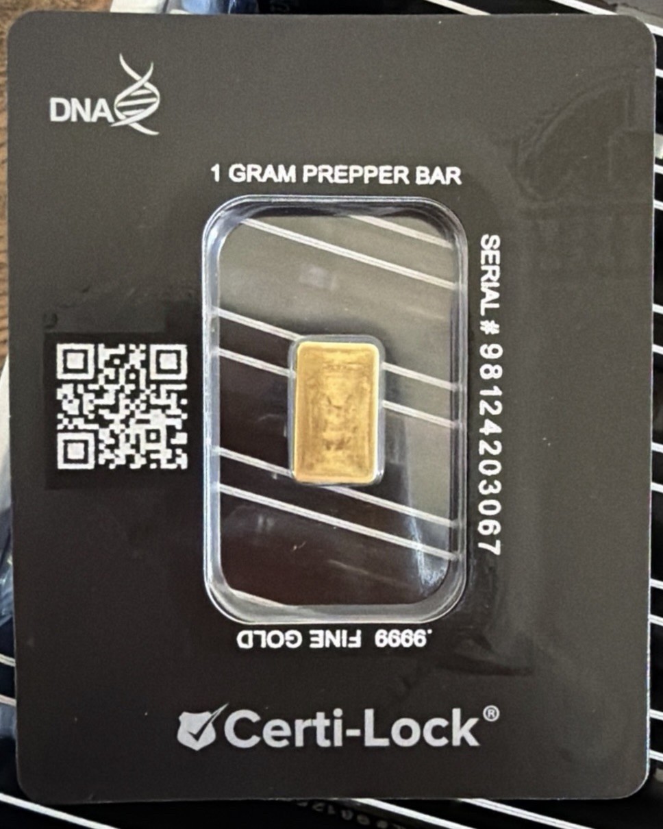1 gram Scottsdale Mint .9999 Gold Bar Sealed in Certi-Lock®