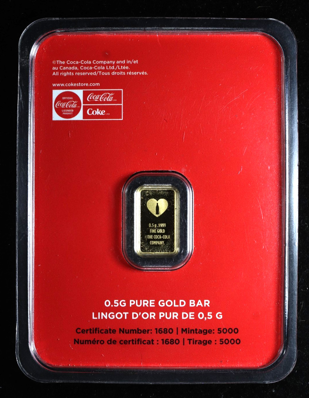 Pamp Suisse 0.5 gram Gold Bar – Coca-Cola Valentine’s Day