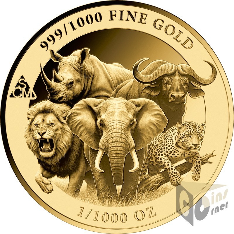 African Rhinoceros – Africa’s Big Five 1/1000 Oz 999 Gold Coin 3000 Francs Chad