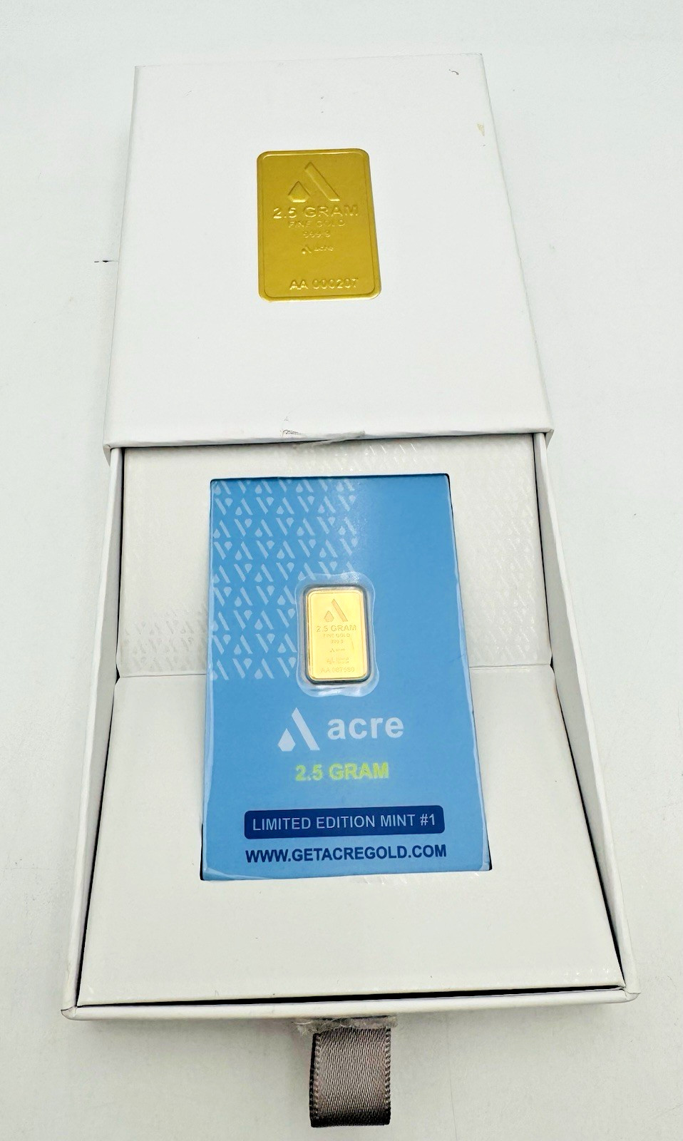2.5 Gram .9999 Gold Bar Acre Limited Edition Mint 1 Sealed Assay AA067580 In Box