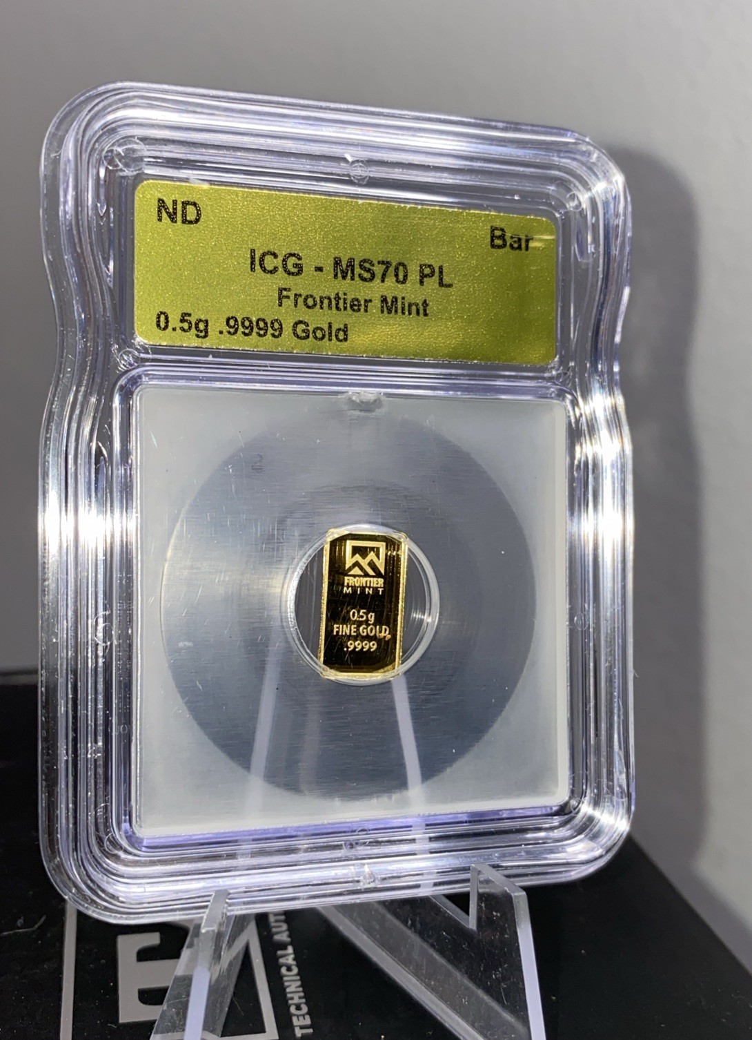 ICG MS70 PL 0.5g Bar Frontier Mint .9999 Fine 1/2 Gram Gold Slabbed