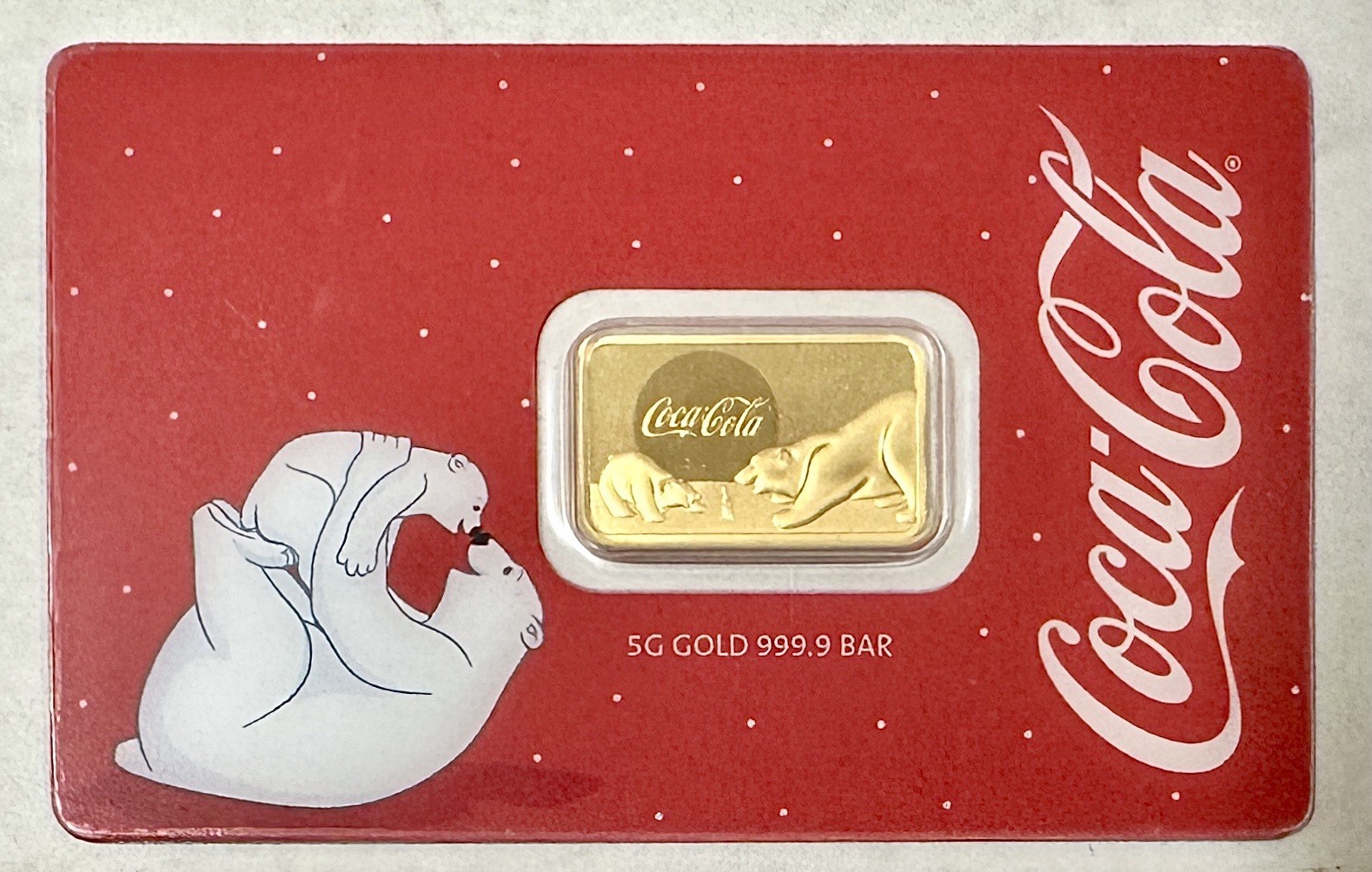 PAMP COCA-COLA® 5 GRAM GOLD BAR POLAR BEAR SERIAL #0343 LIMITED MINTAGE OF 5,000