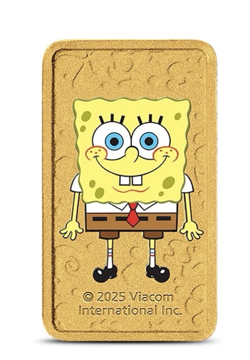 2025 SPONGEBOB SQUAREPANTS 1g 1 gram Gold Colorized Bar Perth Mint Mintage 3000