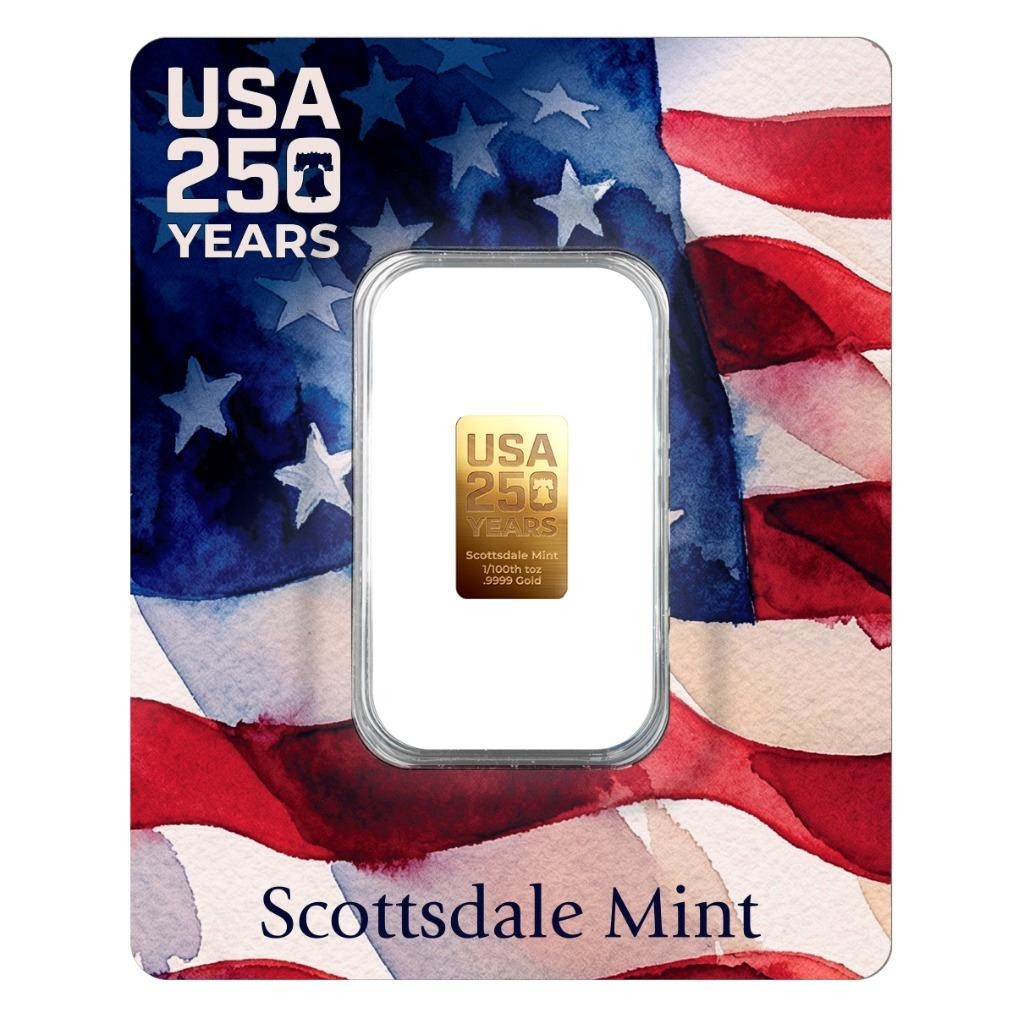 1/100 oz .9999 Gold Bar – USA 250th Anniversary (in Certi-Lock®) #A759