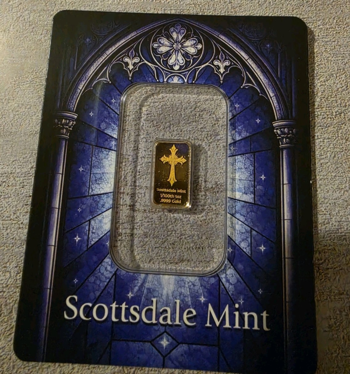 Scottsdale Mint 1/100 oz 24Kt Gold Bar Easter Cross Collectible Sealed In Assay