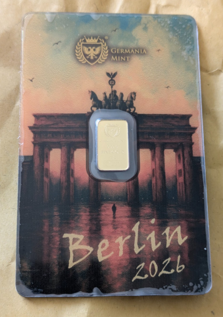 GERMANIA MINT WMF BERLIN BEAR 1g 999.9 FINE GOLD BAR LIMITED MINTAGE 2026 PIECES