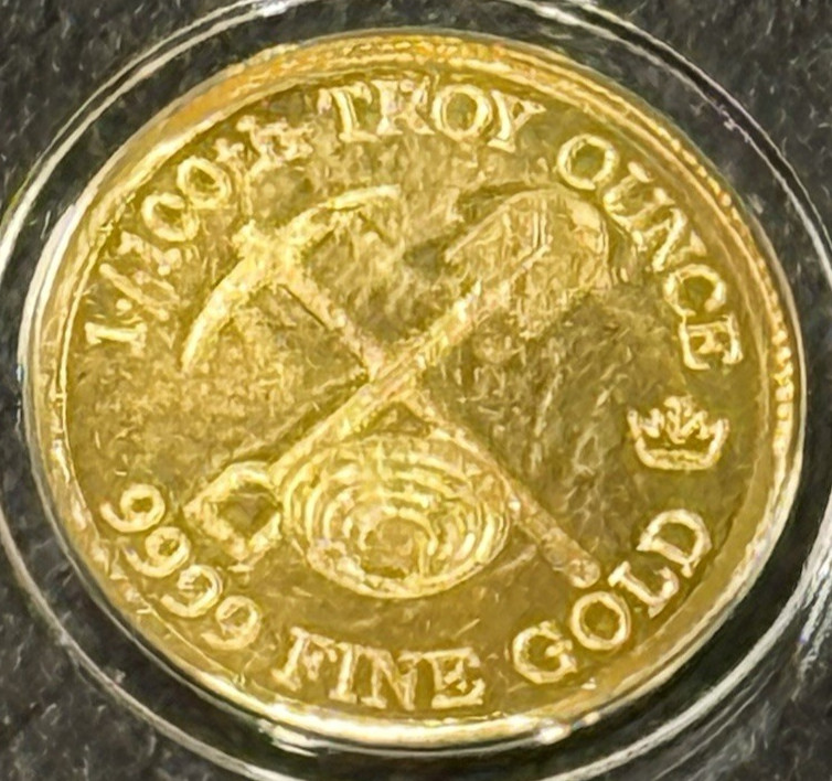 1/100 Oz .9999 Gold MPM Monarch Precious Metals Prospector Gold Round in Capsule
