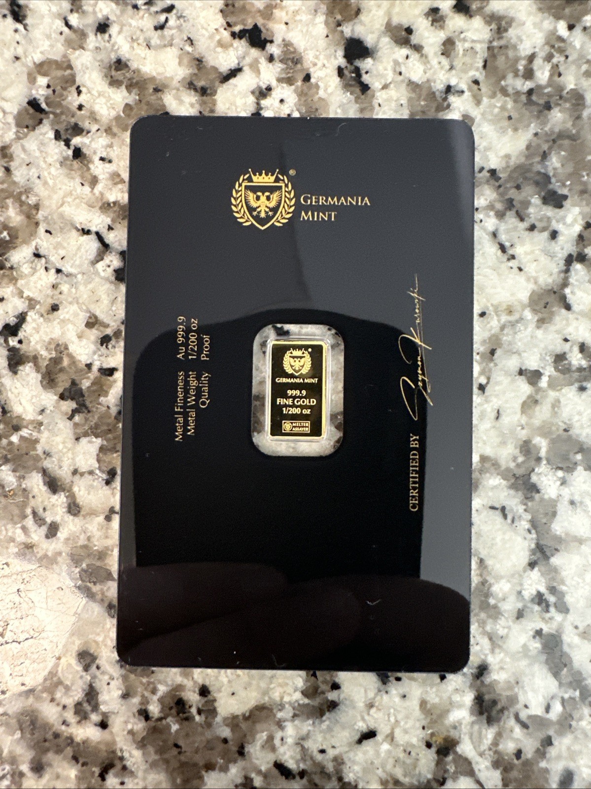 Germania Mint 1/200 oz Proof Gold Bar Stamped in Assay
