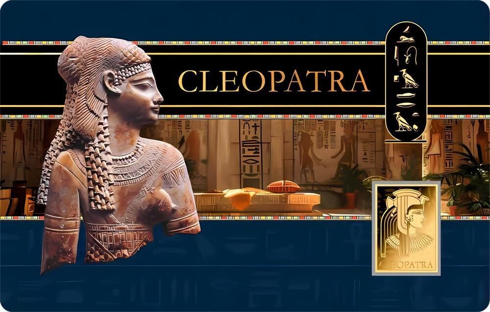 CLEOPATRA 1/1000 Oz .999 Gold in Coin card 3000 Francs Chad 2024