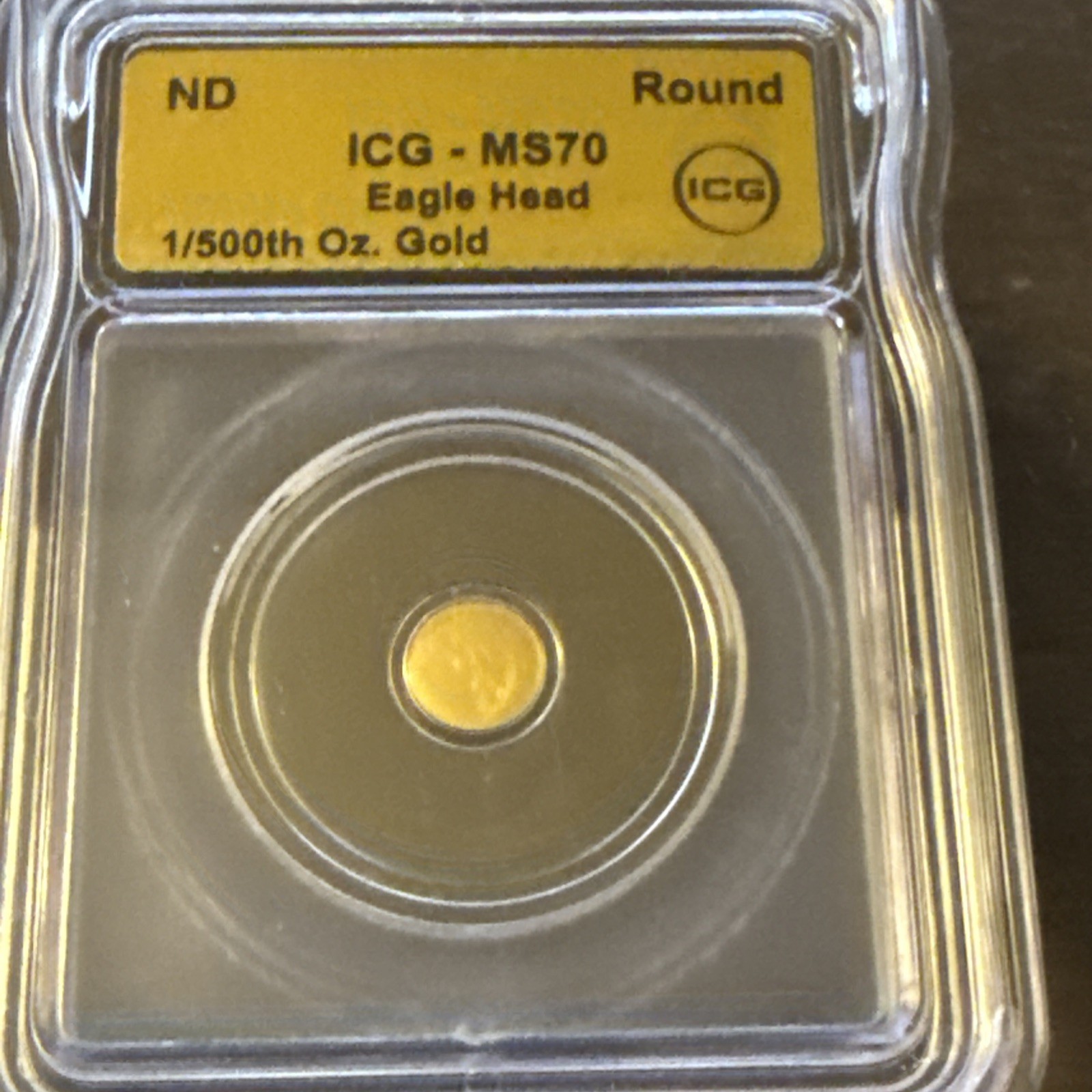 ​1/500 oz Gold Round Eagle Head ICG MS70 Monarch Precious Metals Fractional