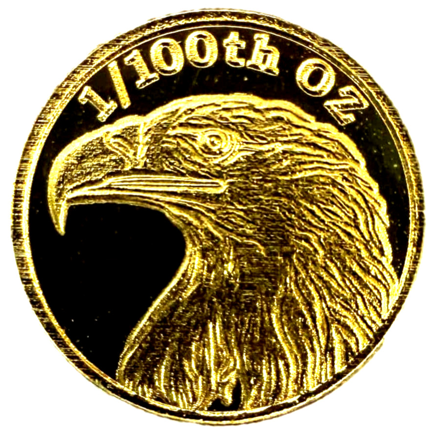 1/100 OZ MONARCH AMERICAN BALD EAGLE .9999 FINE GOLD ROUND IN SEALED CAPSULE BU
