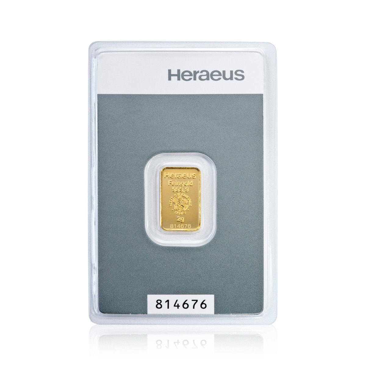 Gold Bar 2 Grams 999.9 Kinebar Heraeus in Blister Card with Certificate New Product