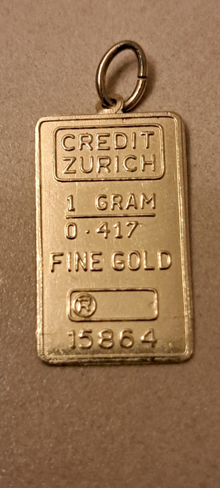 SOLID FINE 10K GOLD .416 BAR 1 GRAM INGOT CREDIT ZURICH PENDANT CHARM #15864
