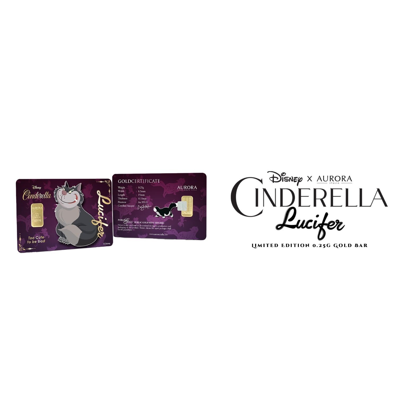 The Cinderella Lucifer Limited Edition Gold Bar 0.25gram 999.9 FreeShip