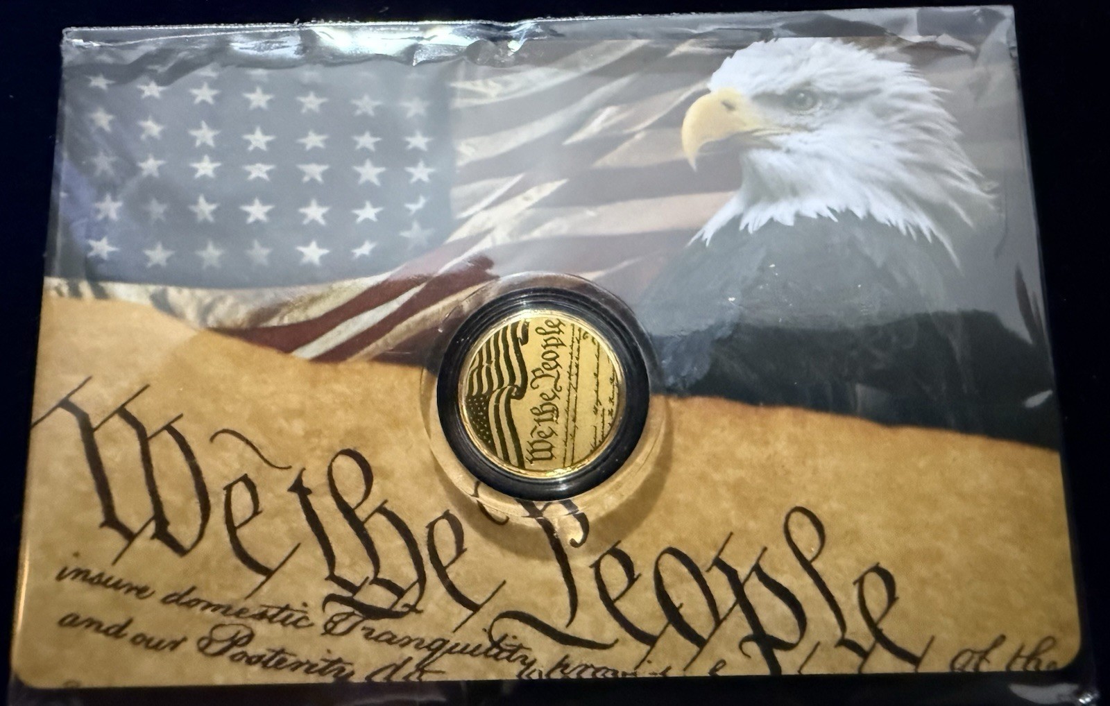 1/1000 oz .999 Fine Gold We The People U.S. Constitution Coin in Capsule w/ COA