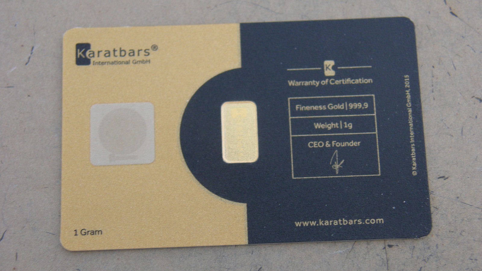 1 Gram .9999 Fine Gold Nadir Refinery Karatbar Card (1g, Karat Bar, Assay)