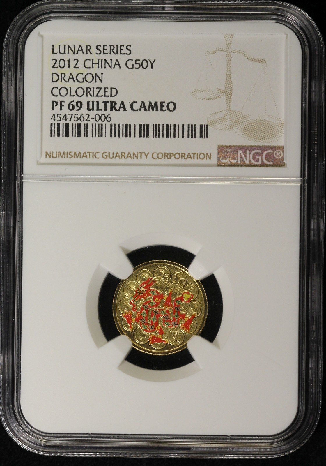 2012 China Dragon 1/10oz Gold Colorized PF69 NGC UCAM