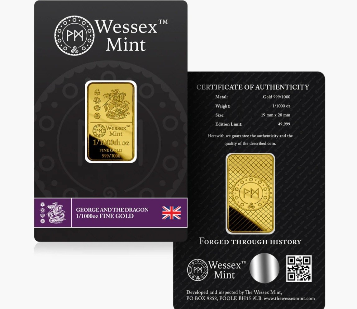 Wessex Mint 1/1000oz George and the Dragon Fine Gold