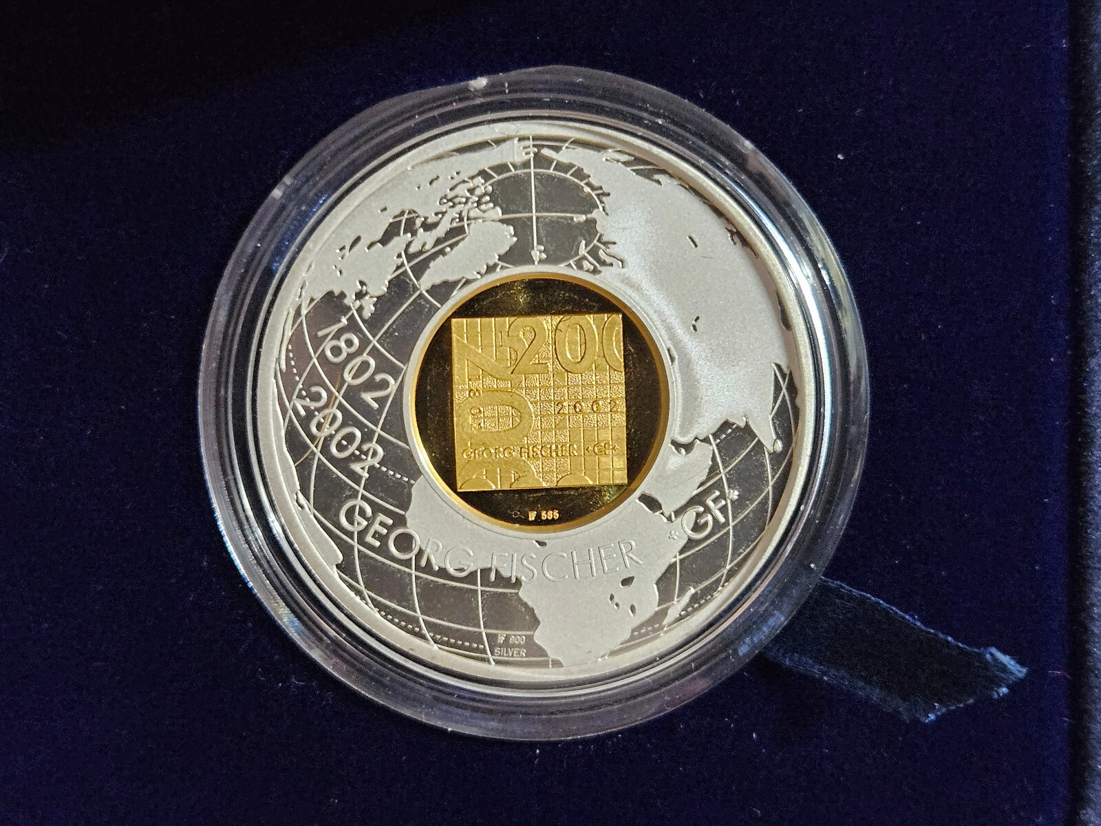 🌟 2002 George Fischer Medal 200 Yr 5g 14K Gold (0.0937 AGW) 31g .900 Silver