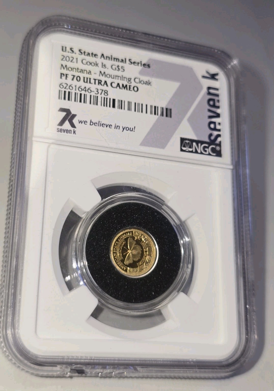 2021 Cook Islands 1/2 Gram Gold Montana Mourning Cloak Pf70 *Cracked Case