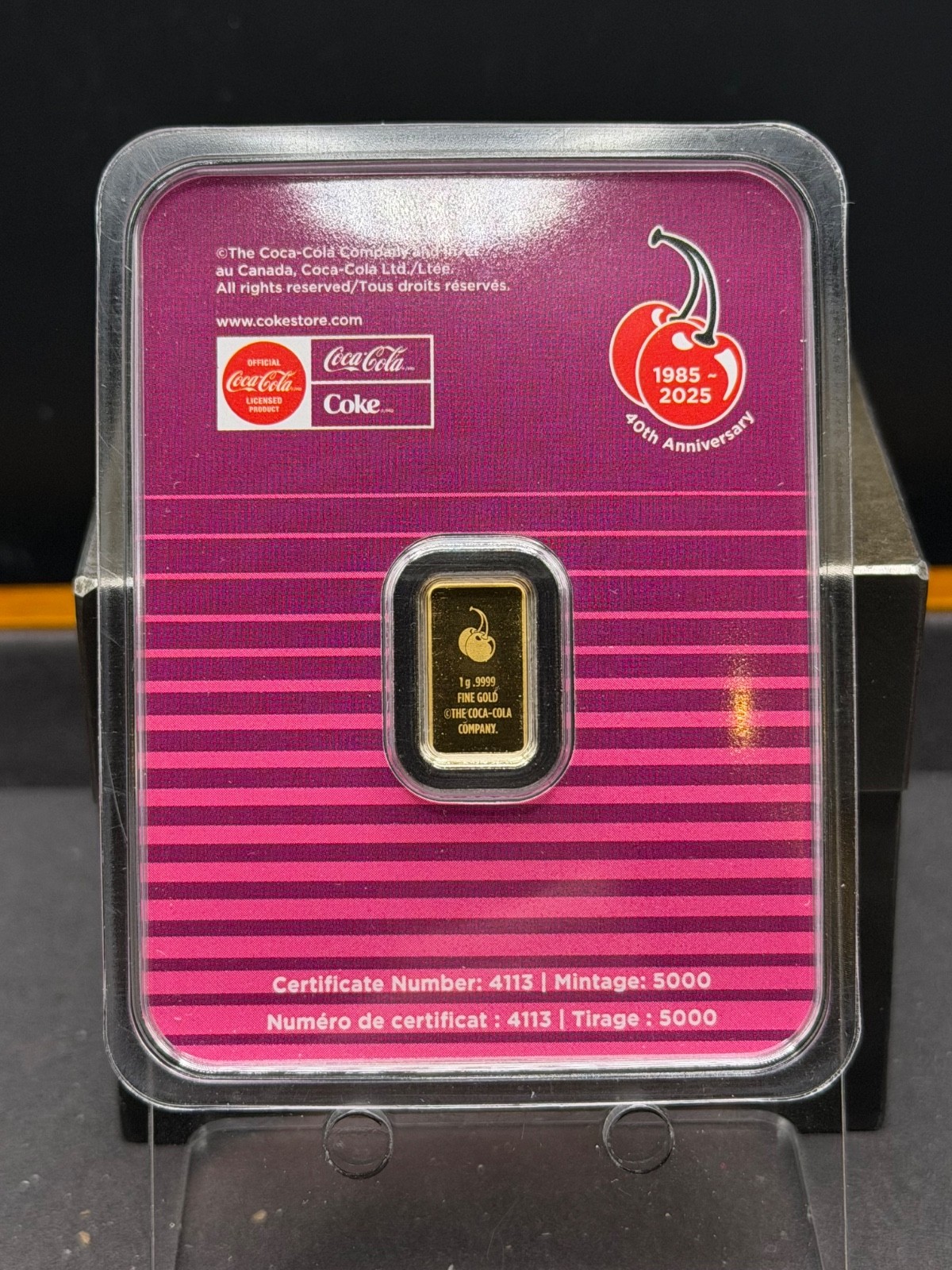 CHERRY COKE 1g 1 Gram .9999 Gold Bar in TEP 40th Anniversary- Mintage 5000