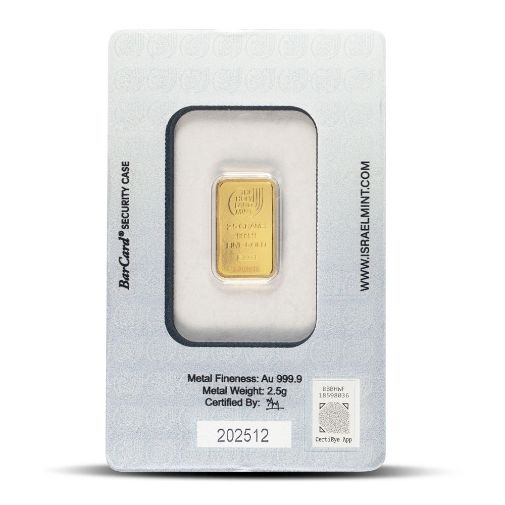 2.5 Gram The Holy Land Mint Gold Bar (New w/ Assay)