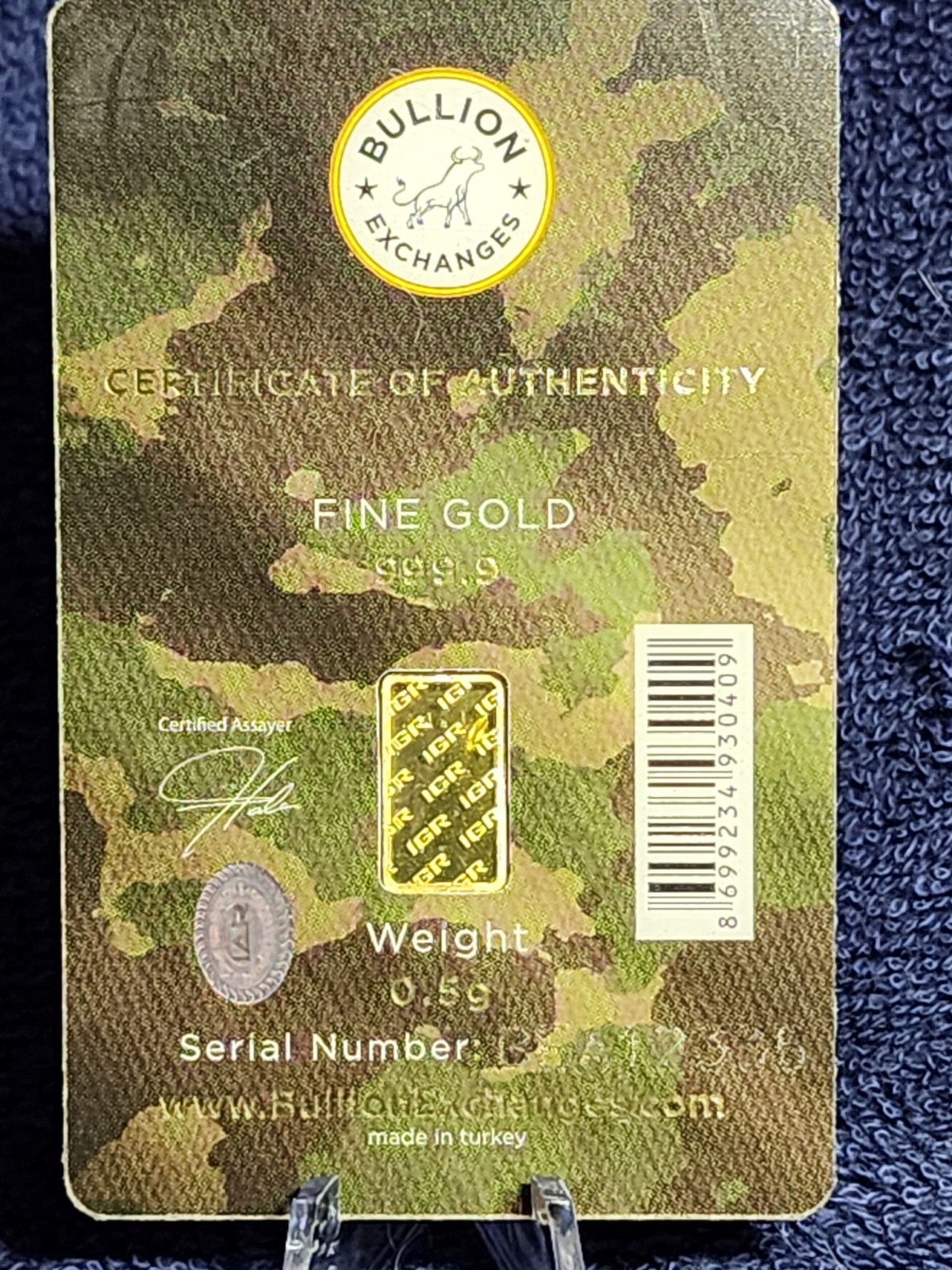 1/2 Gram .5 IGR Support Our Troops 999.9 Fine Gold Bar Factory Seal #BEA12336