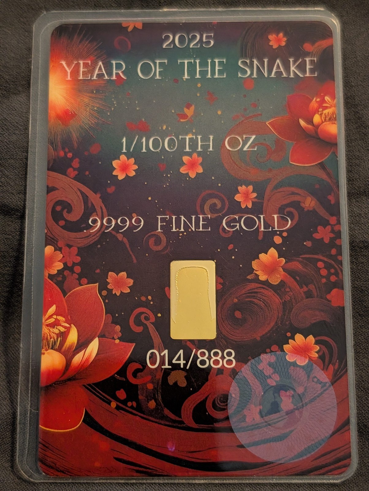 Scottsdale Mint 2025 Lunar Year of the Snake 1/100 oz Gold Bar in Card
