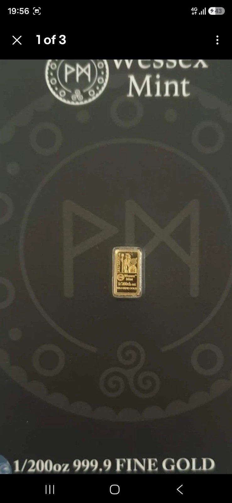 1/200 oz Gold Bar 24K Fine Gold Britannia Design- Wessex Mint. LBMA Certificate