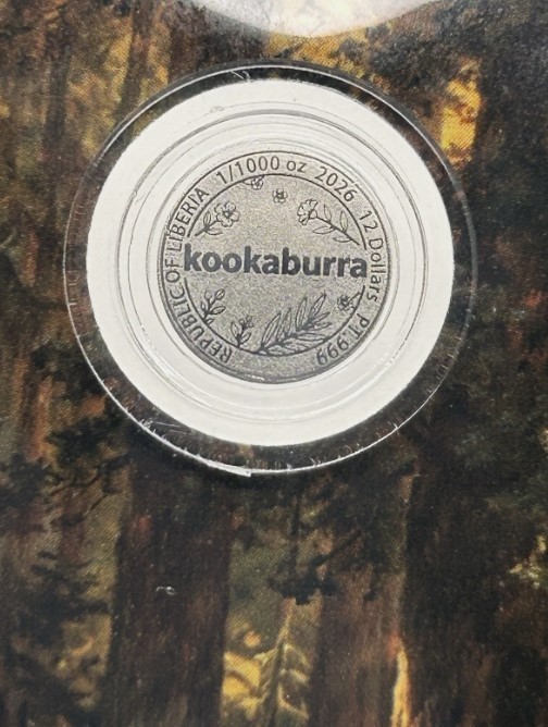 2026 Liberia Kookaburra 1/1000 oz Platinum Coin in Card (9,999 Mintage)