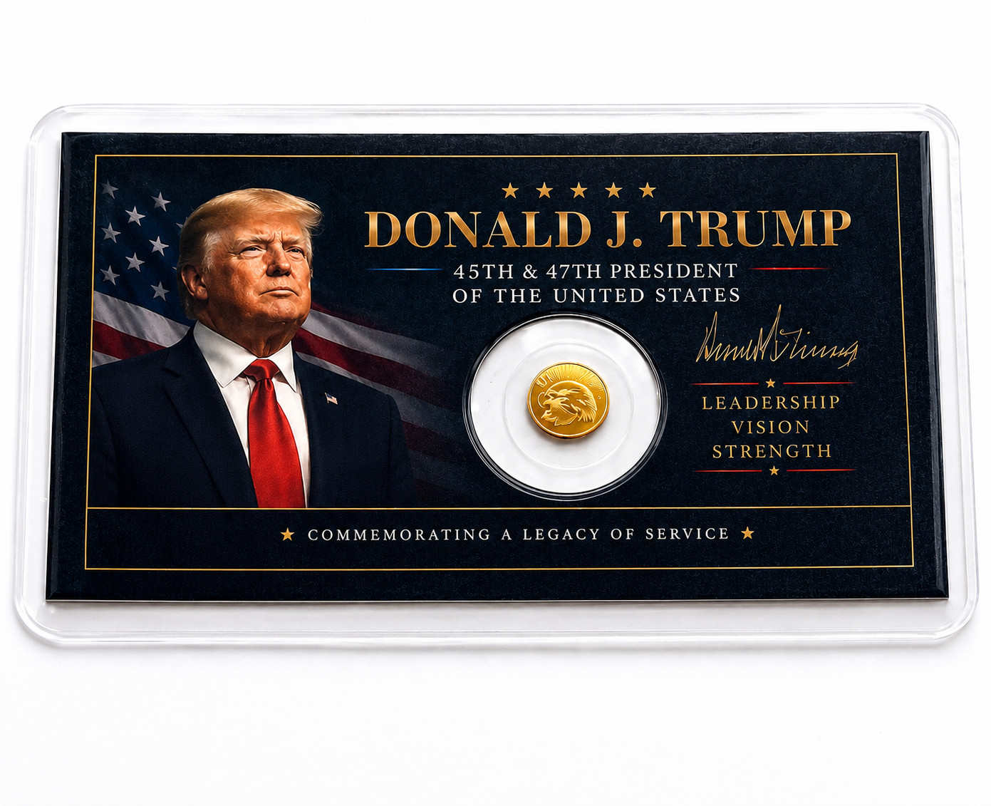 Donald Trump Tribute Card w/ 1/500 oz .9999 Fine Gold Eagle Round Free Ship