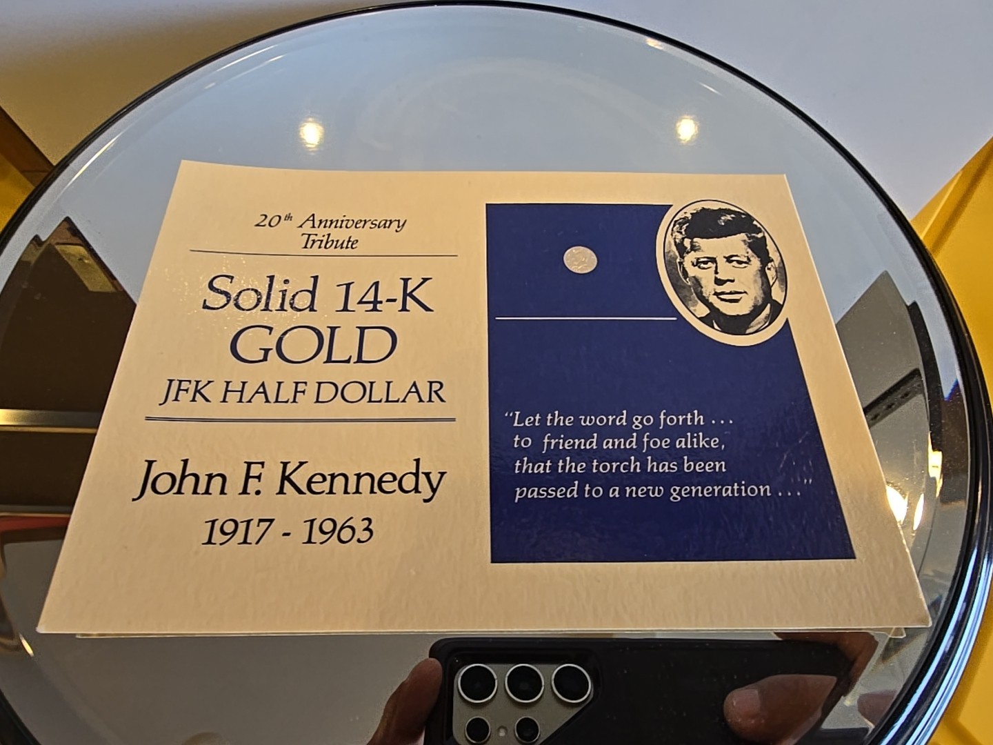 JFK 20th ANNIVERSARY TRIBUTE SOLID 14K GOLD HALF DOLLARS COA ( on card back)