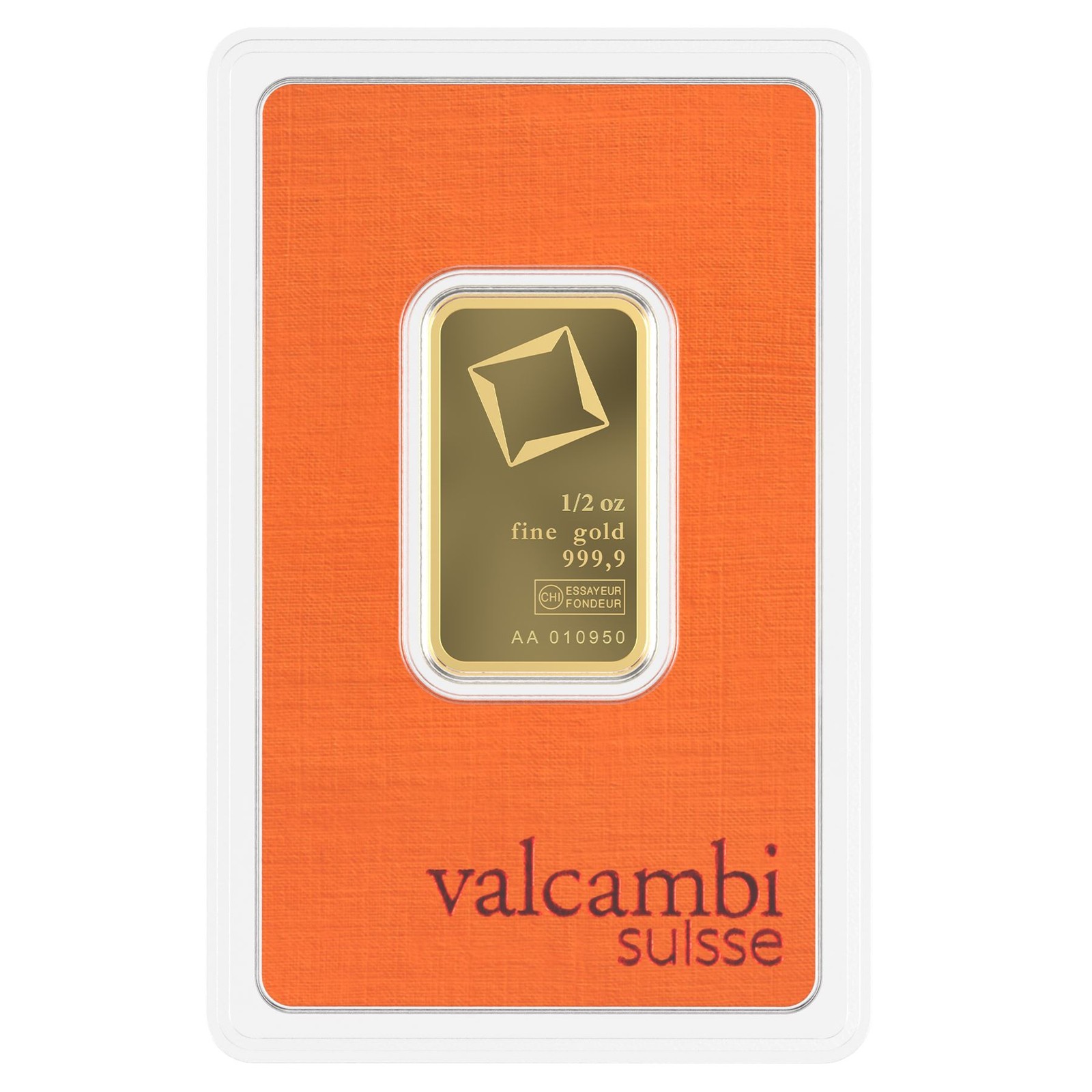 0.5 oz (1/2 oz) Gold Bar – Valcambi Suisse – 999.9 Fine in Assay