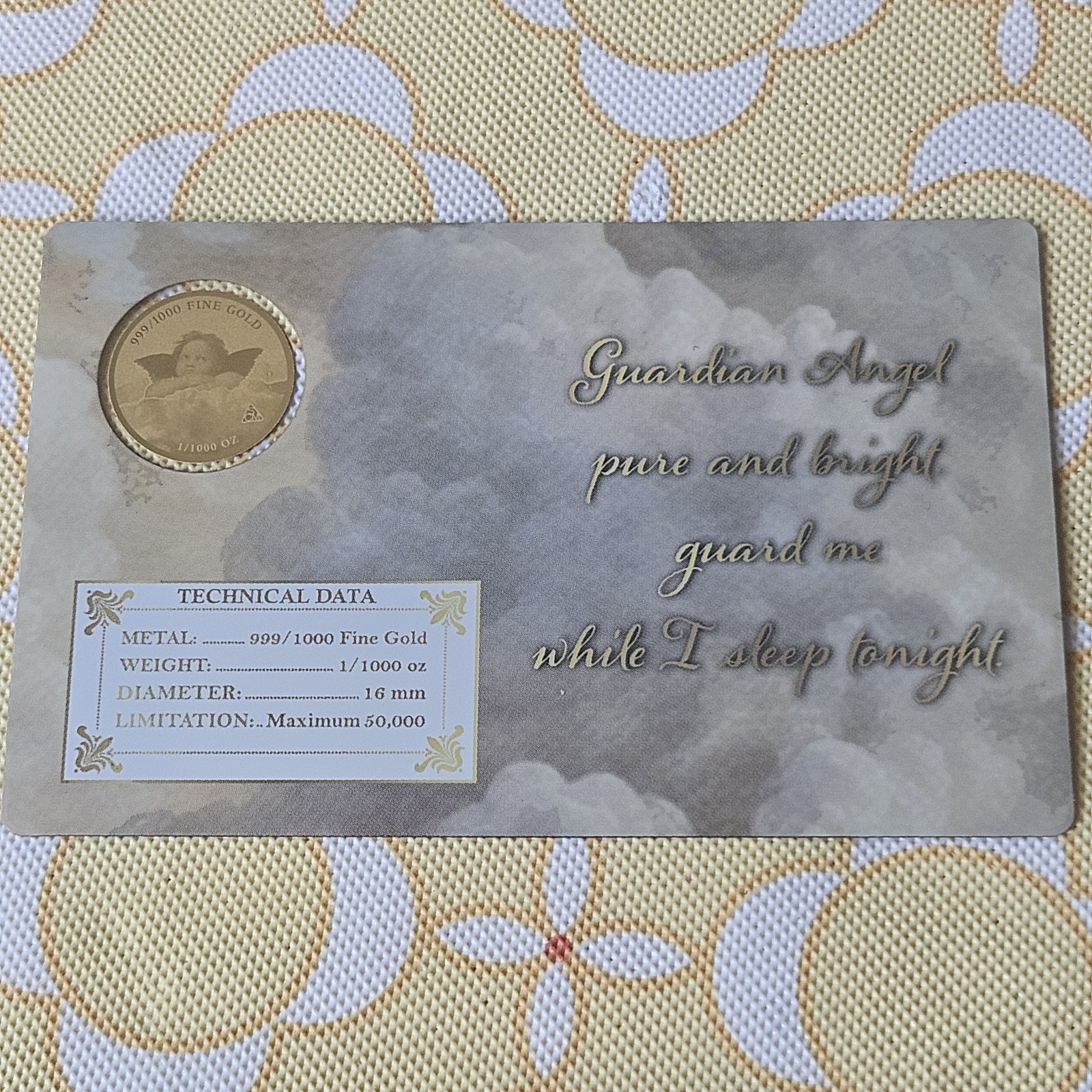 GUARDIAN ANGEL 1/1000 24k Oz .999 Gold in Coin card – 1st listing