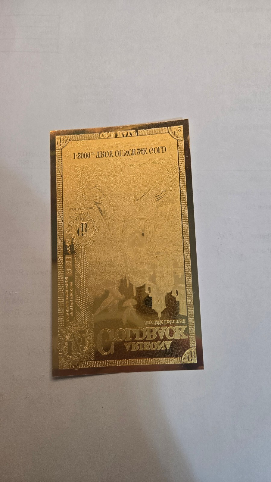 Arizona Goldback One Half Dollar 24K Gold Note