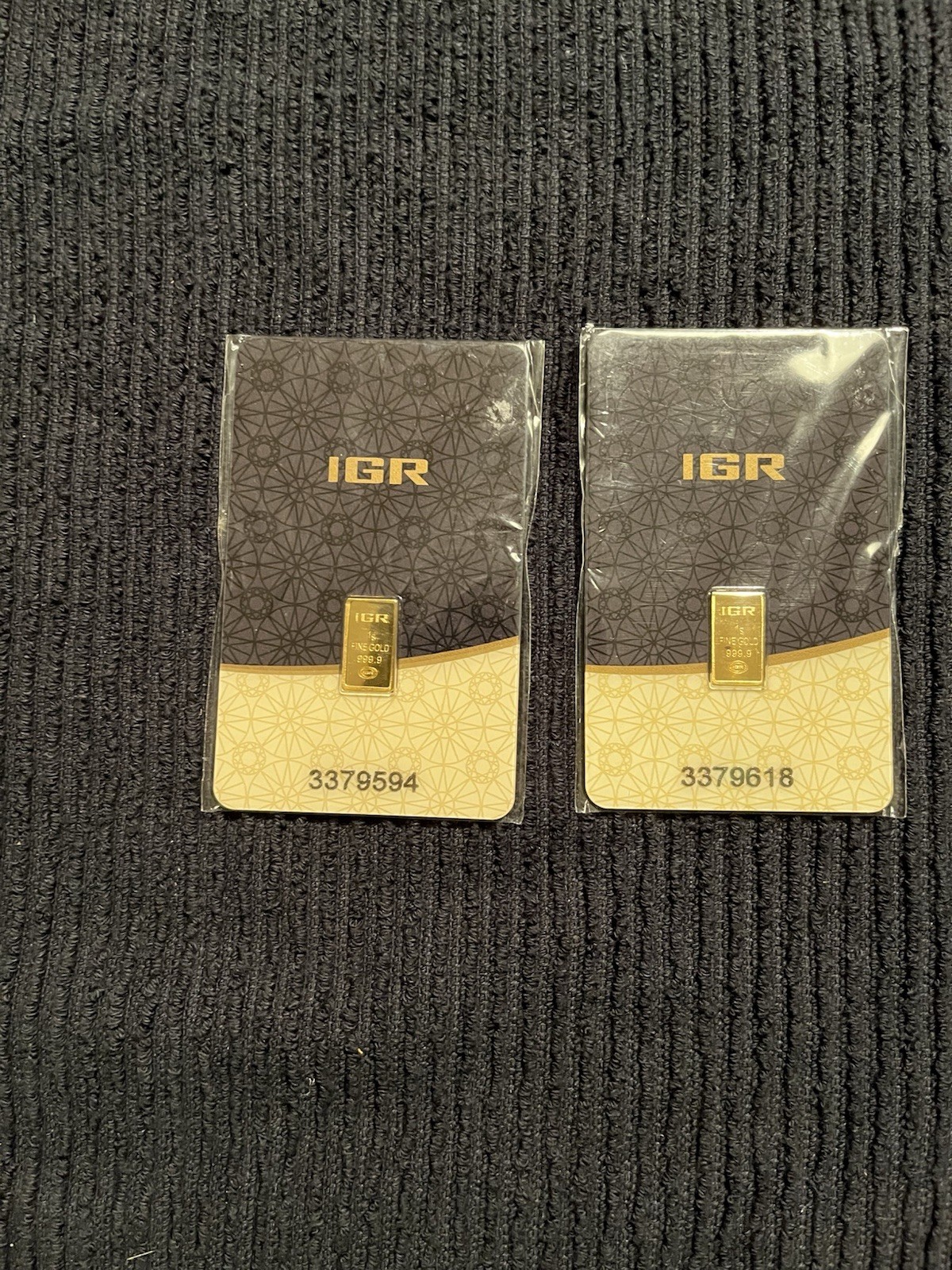 IGR 2 x 1g Gold Bar 999.9 Fine in Assay Cards 2g Total Gold Bullion